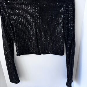 Black Sequin Long Sleeve Top